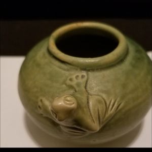 Mossy Green Frog Small Ceramic Stoneware Marked Vase
